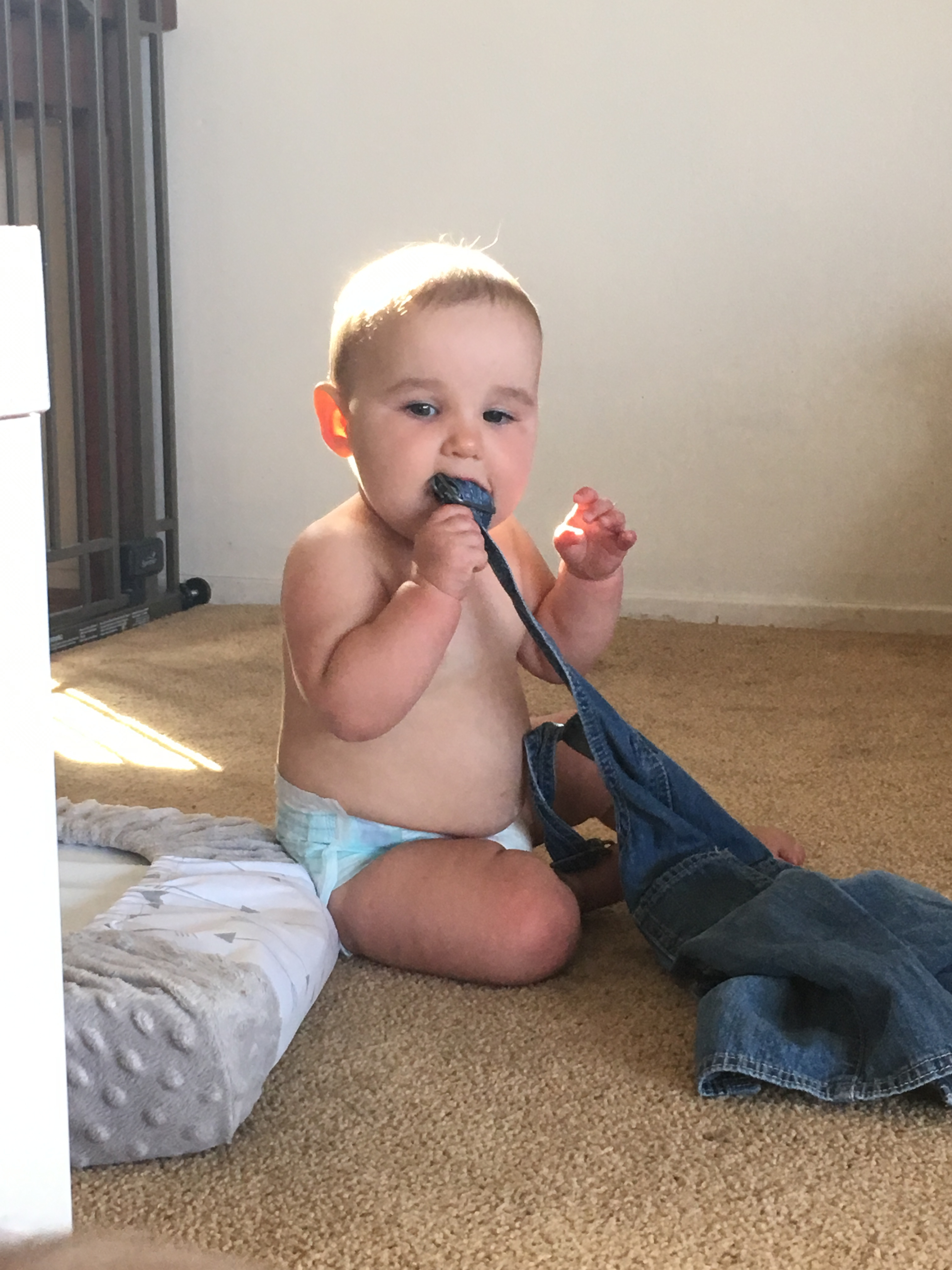 Overall buckles are great teethers